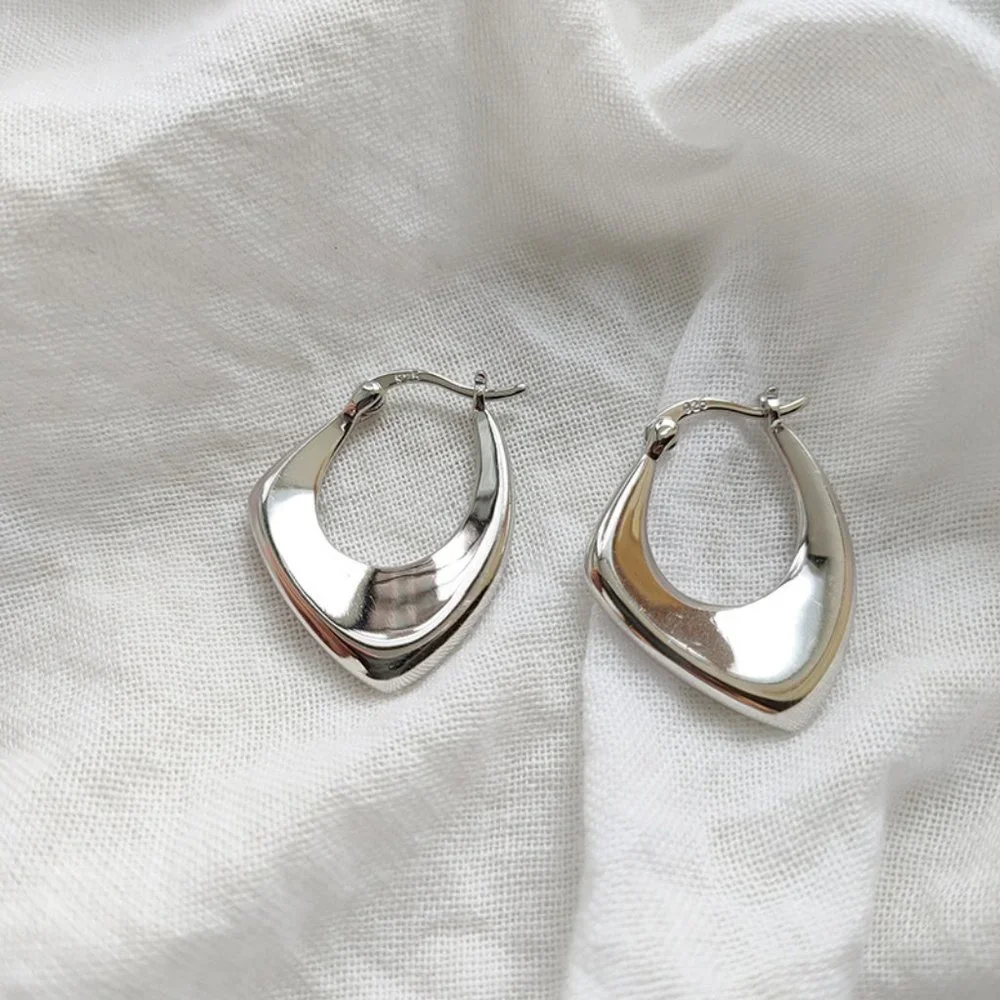 #NEW 925 Sterling Silver Geometric Hoop Earrings